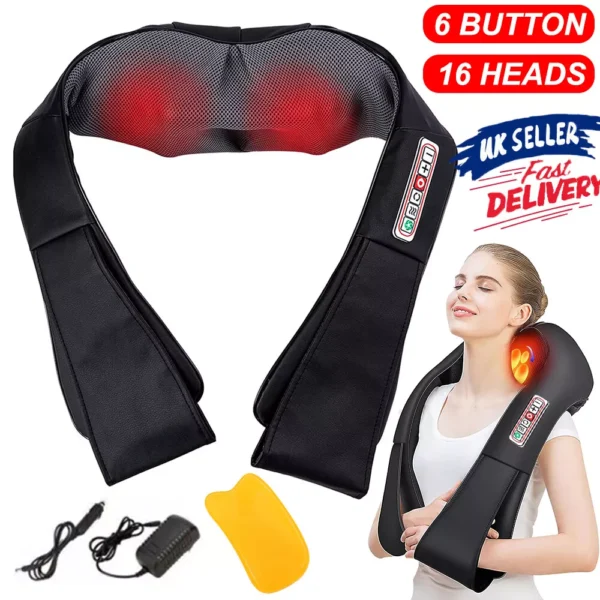 Electric Shiatsu Back Neck Shoulder Massager with Heat Kneading Body Car Home UK